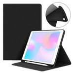 VAGHVEO iPad 9. / 8. / 7. nesil için kalem tutuculu, iPad 10,2 inç 2021/2020 / 2019 kitap kapaklı kılıf, esnek yumuşak TPU arka kapak, otomatik uyku/uyandırma, siyah