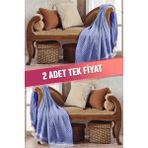 Vagonik 2 Adet Zigzag Pamuklu Tv Salı | Diz Battaniyesi Throw - 100 x 150 cm - Lacivert