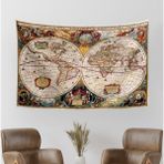 Vagonik Antik Dünya Hondius 1630 Dünya Haritası Duvar Örtüsü Halısı Renkli 140 x 100 Cm - 100 x 150 cm