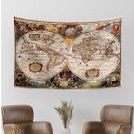 Vagonik Antik Dünya Hondius 1630 Yeni Dünya Haritası Duvar Örtüsü Halısı 140 X 100 Cm-70x100 Cm
