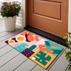 Vagonik Geometrik Çiçek Desenli Dijital Baskılı 50X70CM Dekoratif Çok Amaçlı Iç ve Dış Kapı Paspası - 50 x 70 cm - Kahve - Krem