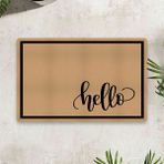 Vagonik Hello Dijital Baskılı 50 x 70 cm Dekoratif Çok Amaçlı Iç ve Dış Kapı Paspası - Sütlü Kahverengi