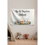 Vagonik Kişiye Özel Safari Temalı Doğum Günü Happy Birthday Duvar Örtüsü Duvar Halısı Model Yatay 21 - 100 x 140 cm