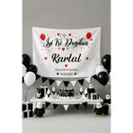 Vagonik Kişiye Özel Taraftar TemalıTemalı Siyah - Beyaz Doğum Günü Happy Birthday Duvar Örtüsü