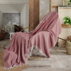 Vagonik Natural Keten Koltuk Örtüsü | Kara Tezgah Dokuma Koltuk Şalı - 170 x 210 cm - Mürdüm