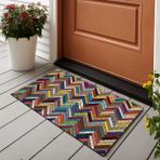 Vagonik Zigzag Nakış Desenli Dijital Baskılı 50X70CM Dekoratif Çok Amaçlı Iç ve Dış Kapı Paspası - 50 x 70 cm - Taba