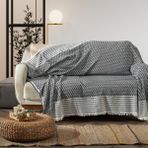 Vagonik Zigzag Natural Keten Koltuk Örtüsü | Koltuk Şalı Çekyat Örtüsü - 170 x 210 cm - Füme