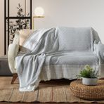 Vagonik Zigzag Natural Keten Koltuk Örtüsü | Koltuk Şalı Çekyat Örtüsü - 170 x 210 cm - Gri