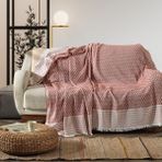 Vagonik Zigzag Natural Keten Koltuk Örtüsü | Koltuk Şalı Çekyat Örtüsü - 170 x 210 cm - Kiremit