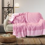 Vagonik Zigzag Natural Keten Koltuk Örtüsü | Koltuk Şalı Çekyat Örtüsü - 170 x 210 cm - Pudra