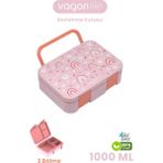 Vagonlife 1000 ml Tek Kat Sızdırmaz,karışmaz Üç Bölmeli Taşıma Kulplu Çocuk Beslenme Kutusu -FFB092-1000 - Pembe