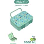 Vagonlife 1000 ml Tek Kat Sızdırmaz,karışmaz Üç Bölmeli Taşıma Kulplu Çocuk Beslenme Kutusu -FFB092-1000 - Yeşil