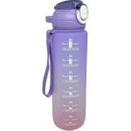 Vagonlife 1000ML Pipetli Çift Renkli Motivasyon Matarası Mor Kaliteli Tritan Malzeme