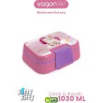 Vagonlife 1030 ml Tek Kat 4 Bölme Çocuk Beslenme Kutusu Çatal / Kaşık -FFB1262 - Pembe