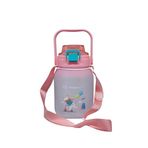 Vagonlife 1100ML Pipetli/pipetsiz Kullanım Sevimli Hayvanlar Desenli Kulplu Askılı Tritan Su Matara - Pembe