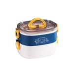 Vagonlife 1200 ML İki Kat Üç Bölme Paslanmaz Çelik Bento Lunch Box Yeni Nesil Sefer Tası-ÇatallıKaşık-FFLBOX50251 Lacivert