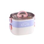 Vagonlife 1200 ML İki Kat Üç Bölme Paslanmaz Çelik Bento Lunch Box Yeni Nesil Sefer Tası-ÇatallıKaşık-FFLBOX50251 Mor