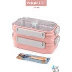 Vagonlife 1200 ml Iki Kat Üç Bölme Paslanmaz Çelik Bento Lunch Box Yeni Nesil Sefer Tası Çelik Kaşıklı -22FF15 - Pembe