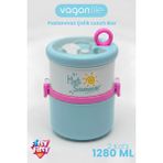 Vagonlife 1280 ml 2 Kat Sızdırmaz 304 Paslanmaz Çelik Bento Lunch Box Yeni Nesil Sefer Tası -FFLBOX12167 - Mavi