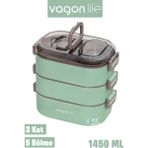 Vagonlife 1450 ml 3 Kat Çelik (2 Kat Kullanılabilir) Bento Lunch Box Yeni Nesil Sefer TASI-FFLBOX7083 - Yeşil