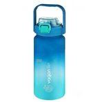 Vagonlife 1500ml Pipetli/Pipetsiz Kullanım Kulplu Askılı Çift Renkli Tritan Motivasyon Matarası (Mavi-Turkuaz)
