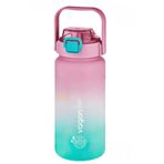 Vagonlife 1500ml Pipetli/Pipetsiz Kullanım Kulplu Askılı Çift Renkli Tritan Motivasyon Matarası (Pembe-Mavi)