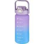 Vagonlife 1500ML Yenilenen Renkler Pipetli/Pipetsiz Kullanım Kulplu Çift Renk Motivasyon Matarası (Mor-Mavi)