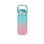 Vagonlife 1500ML Yenilenen Renkler Pipetli/Pipetsiz Kullanım Kulplu Çift Renk Motivasyon Matarası (Turkuaz-Pembe)