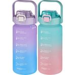 Vagonlife 2'li Ekonomik Motivasyon Matara Seti 1500 ml Büyük Boy 4 Farklı Renk Seçeneği Fiftyfifty - Mor - Pembe