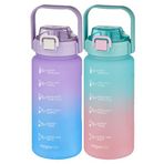 Vagonlife 2'li Ekonomik Motivasyon Matara Seti 1500 ml Büyük Boy 4 Farklı Renk Seçeneği FiftyFifty Morturkuaz-Yeşilpembe