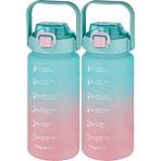 Vagonlife 2'li Ekonomik Motivasyon Matara Seti 1500 ml Büyük Boy 4 Farklı Renk Seçeneği Fiftyfifty - Yeşil - Pembe