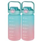 Vagonlife 2'li Ekonomik Motivasyon Matara Seti 1500 ml Büyük Boy 4 Farklı Renk Seçeneği FiftyFifty YeşilPembe-YeşilPembe