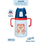 Vagonlife 400 ml 316L Paslanmaz Çelik Pipetli Çocuk Termosu Taşıma Kulplu Askılı Çift Duvar -FFR400ML4011 - Lacivert