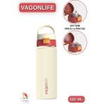 Vagonlife 550 ml Çift Içim - Pipetli / Pipetsiz Taşıma Kulplu Paslanmaz Çelik Termos - Krem