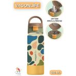 Vagonlife 550 ml Desenli Çift Içim - Pipetli / Pipetsiz Taşıma Kulplu Paslanmaz Çelik Termos - Bej