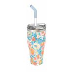 Vagonlife 590ml Desenli Pipetli/Pipetsiz Çift Kullanım Tumbler Kahve Bardağı/Mug Paslanmaz Çelik Termos (Flowers)