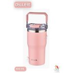 Vagonlife 620 ml Çift Içim Pipetli / Pipetsiz Taşıma Kulplu Termos 3 Renk - Pembe