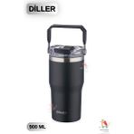 Vagonlife 620 ml Çift Içim Pipetli / Pipetsiz Taşıma Kulplu Termos 3 Renk - Siyah