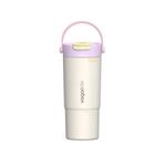 Vagonlife 660ml Çift Renkli Tumbler Pipetli/Pipetsiz Kullanım Kulplu Paslanmaz Çelik Termos (Krem)
