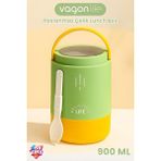 Vagonlife 900 ml Sızdırmaz 3 Kaseli Paslanmaz Çelik Kaşıklı Bento Lunch Box Yeni Nesil Sefer Tası -FFLBO1266 - 1 Adet - Yeşil
