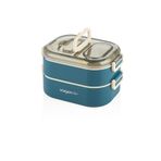 Vagonlife Bento 1000ml Lunchbox Çift Katlı 3 Bölmeli Çelik Sefer Tası Yemek Kutusu (Lacivert)