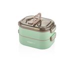 Vagonlife Bento 1000ml Lunchbox Çift Katlı 3 Bölmeli Çelik Sefer Tası Yemek Kutusu (Yeşil)