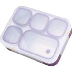 Vagonlife Bento 1000ml Lunchbox Tek Katlı 5 Bölmeli Çelik Sefer Tası Yemek Kutusu (Mor)