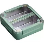 Vagonlife Bento 1100ml Lunchbox Tek Katlı 2 Bölmeli Paslanmaz Çelik Sefer Tası Yemek Kutusu (Yeşil)