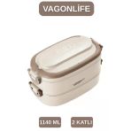 Vagonlife Bento 1140Ml Çelik Lunchbox 2 Katlı 4 Bölme Yeni Koleksiyon ( Çorba Kaseli) Beslenme Kabı
