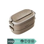 Vagonlife Bento 1140ML Lunchbox Yeni Koleksiyon 2 Katlı 4 Bölmeli Mini Kaseli Çelik Sefer Tası Yemek Kutusu - Kahverengi