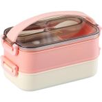 Vagonlife Bento 1200ML Lunchbox Yeni Koleksiyon 2 Katlı Çelik Sefer Tası Yemek Kutusu - Açık Pembe