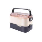 Vagonlife Bento 1350ml Lunchbox 2 Katlı 3 Bölmeli ve Sosluklu Çelik Sefer Tası Yemek Kutusu Çatal Kaşık Hediyeli (Lacivert)