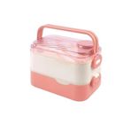 Vagonlife Bento 1350ml Lunchbox 2 Katlı 3 Bölmeli ve Sosluklu Çelik Sefer Tası Yemek Kutusu Çatal Kaşık Hediyeli (Pembe)