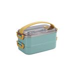 Vagonlife Bento 1400ml Lunchbox 2 Katlı Çelik Sefer Tası Yemek Kutusu (Yeşil)